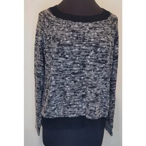 Eileen Fisher Black & White Linen/Cotton Blend Crew Neck Sweater – Medium